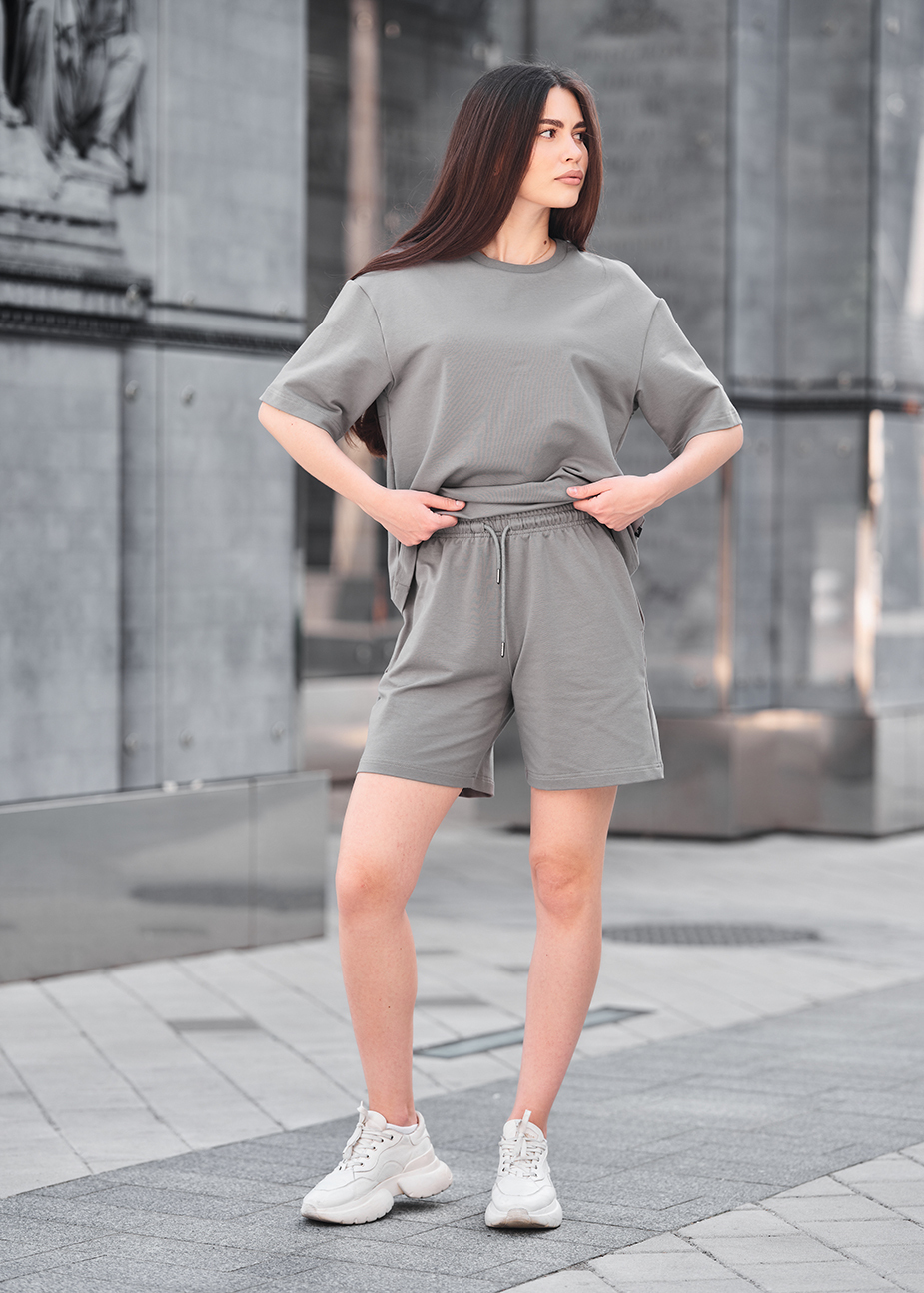 Set de vară de damă tricou + pantaloni scurți Staff de gray2