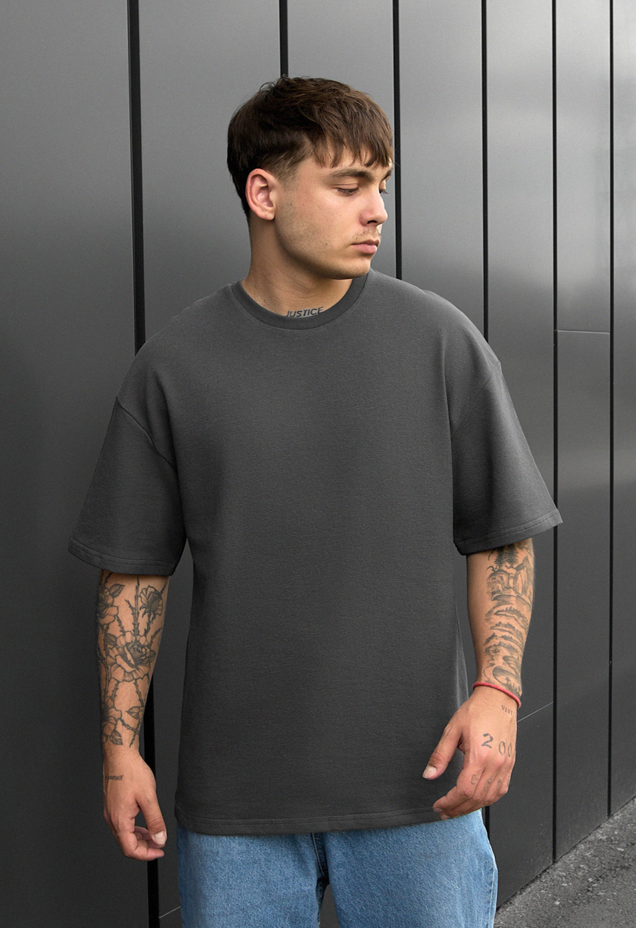 Tricou Staff be dark gray oversize