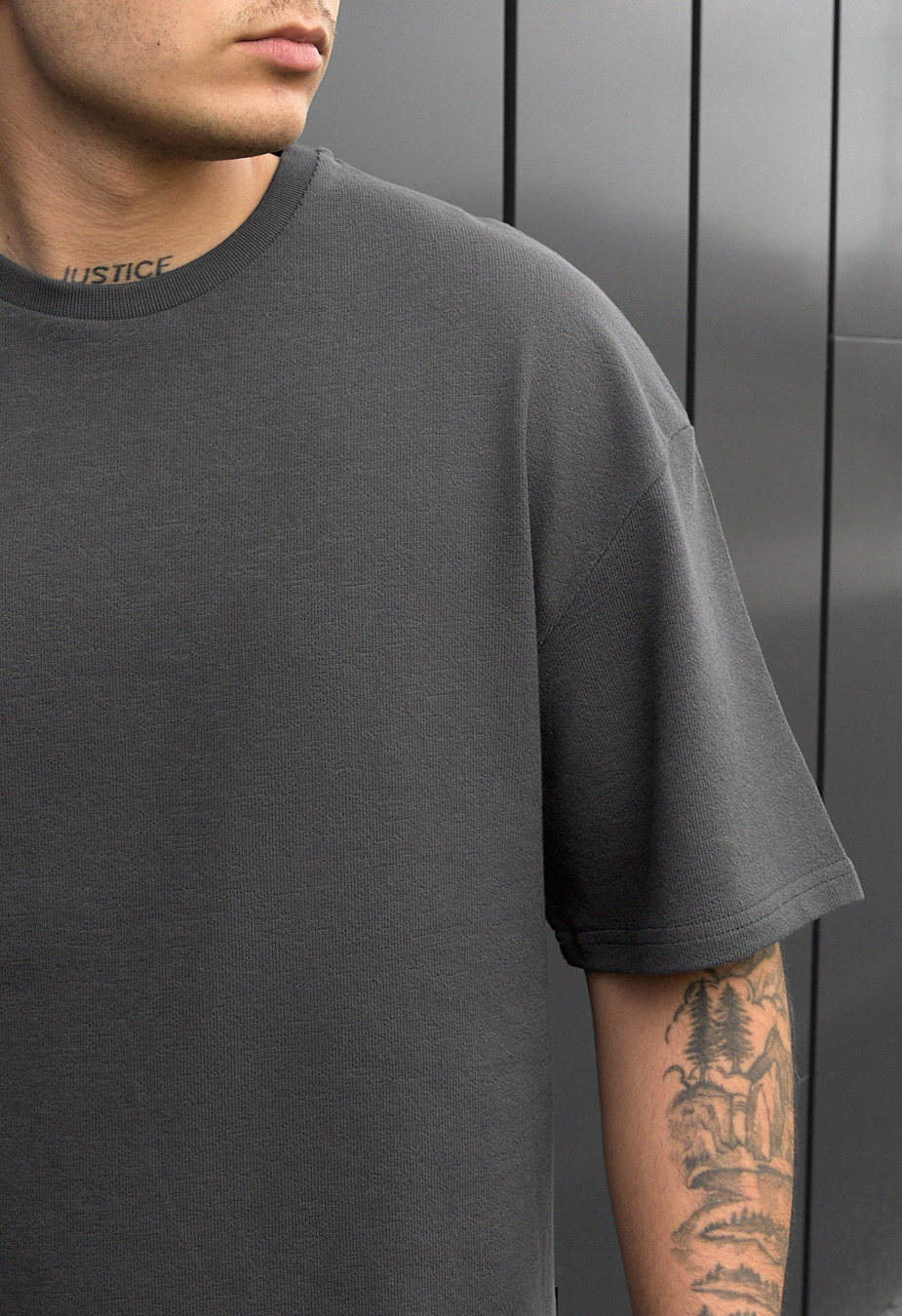 Tricou Staff be dark gray oversize