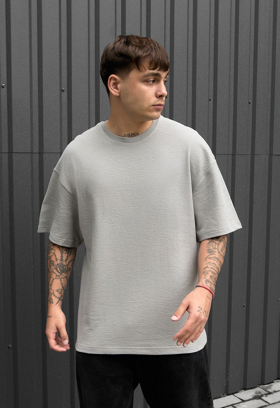 Tricou Staff be gray oversize