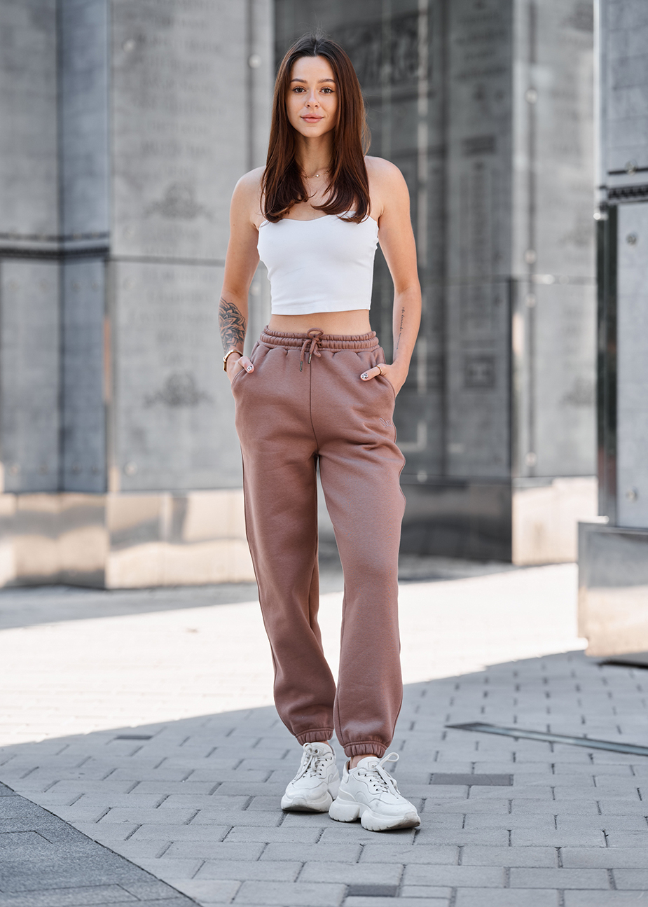 Pantaloni de trening de damă Staff yo light brown fleece