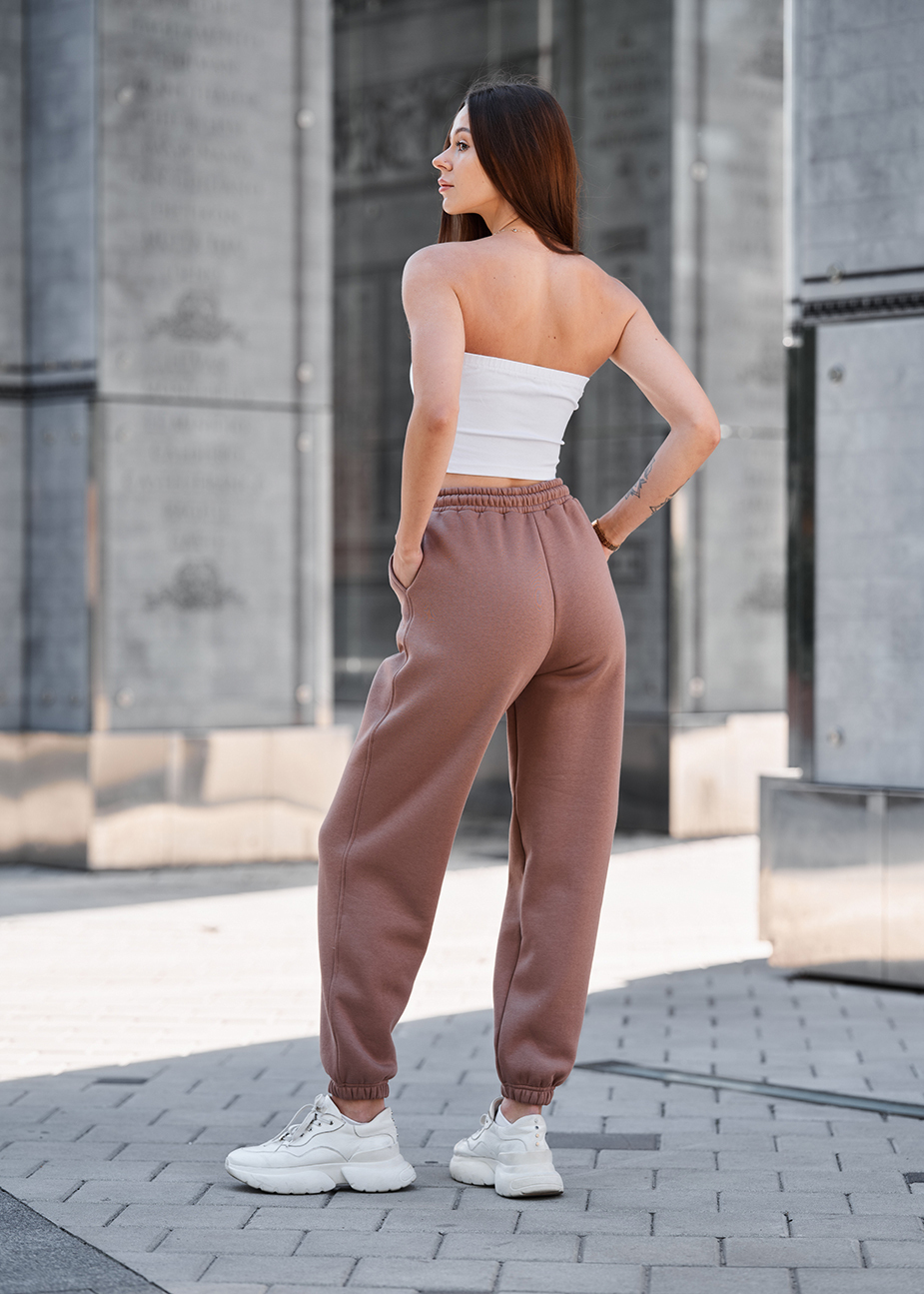 Pantaloni de trening de damă Staff yo light brown fleece