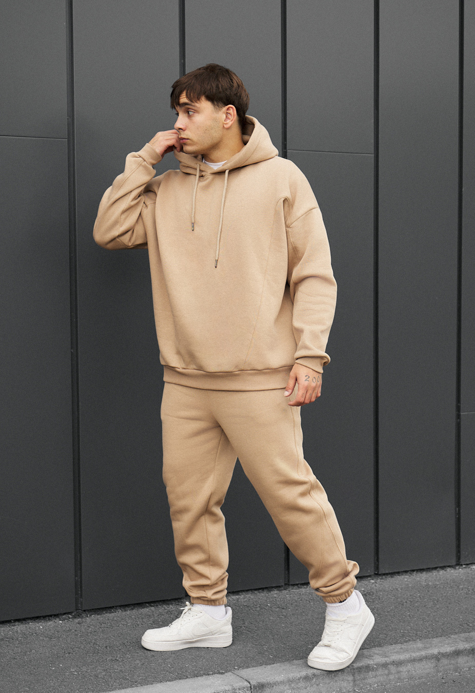 Costum de trening Staff bel beige oversize fleece