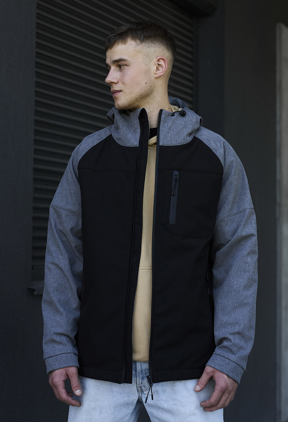 Geacă Staff soft shell bo gray melange & black