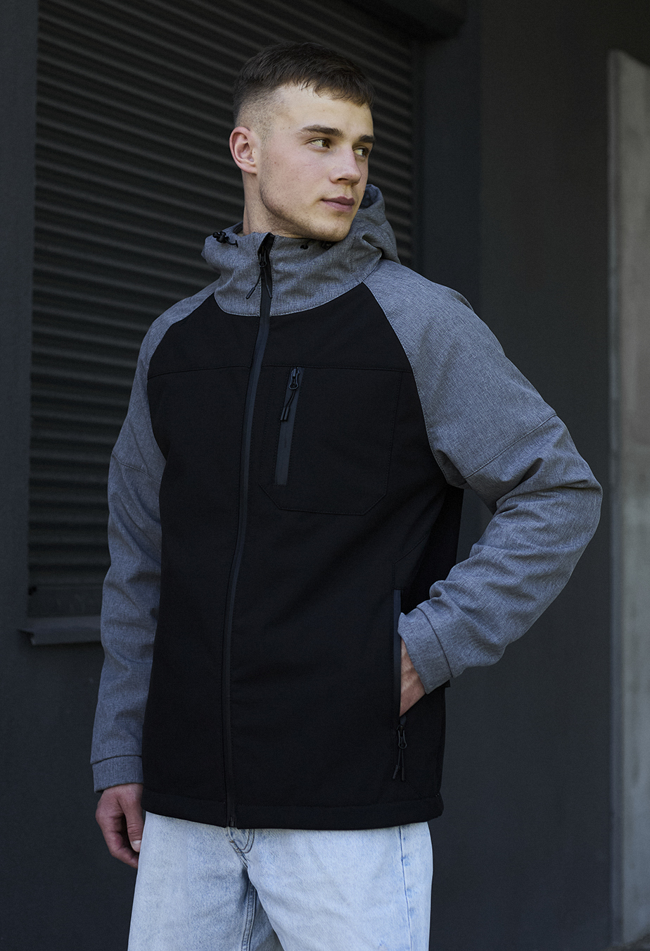 Geacă Staff soft shell bo gray melange & black