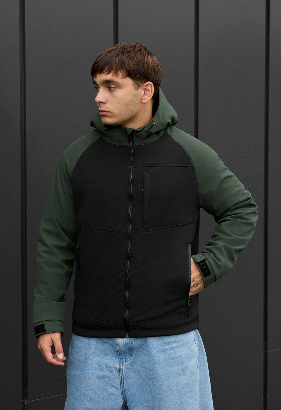 Geacă Staff soft shell cu black & khaki