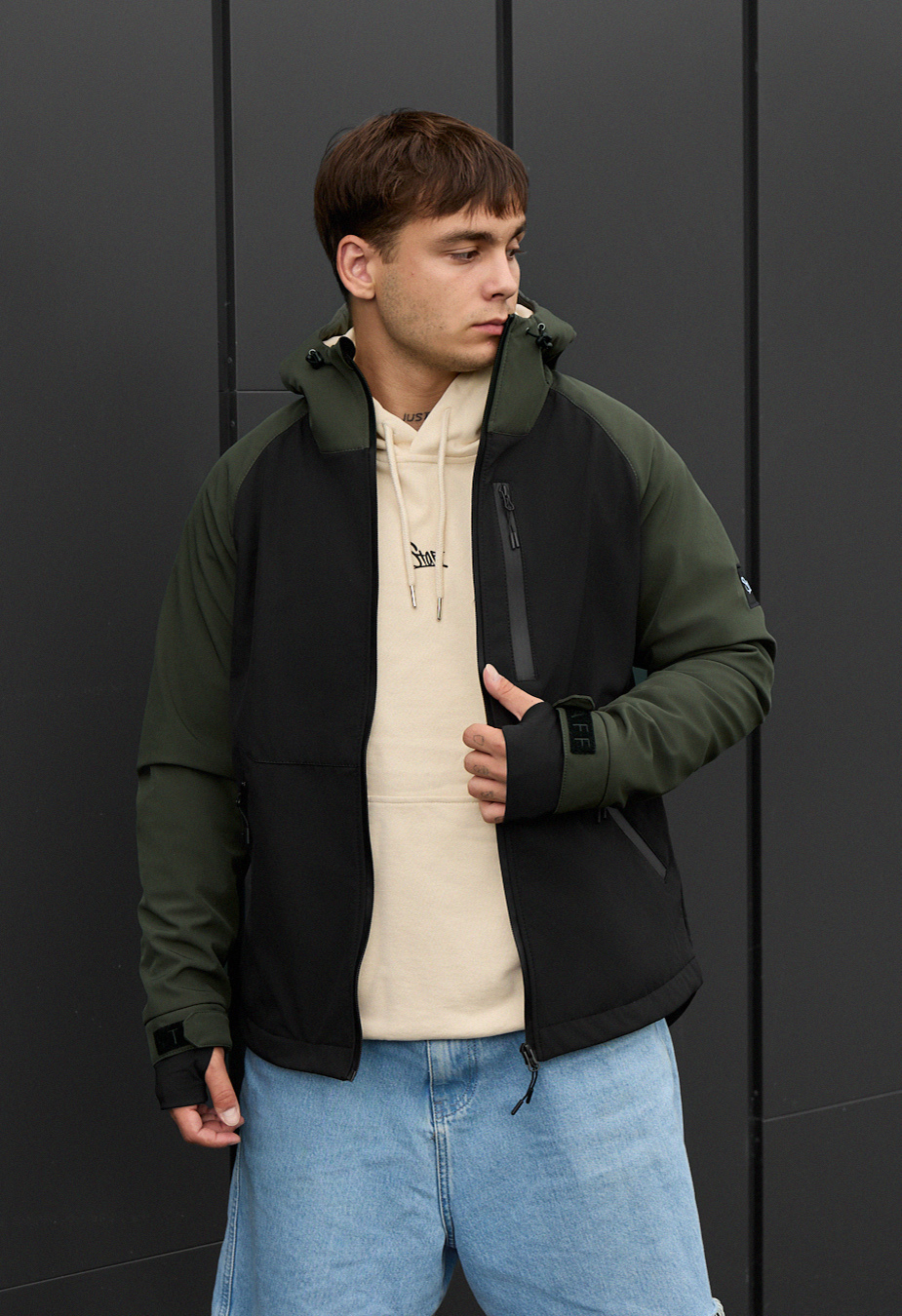 Geacă Staff bu soft shell khaki & black