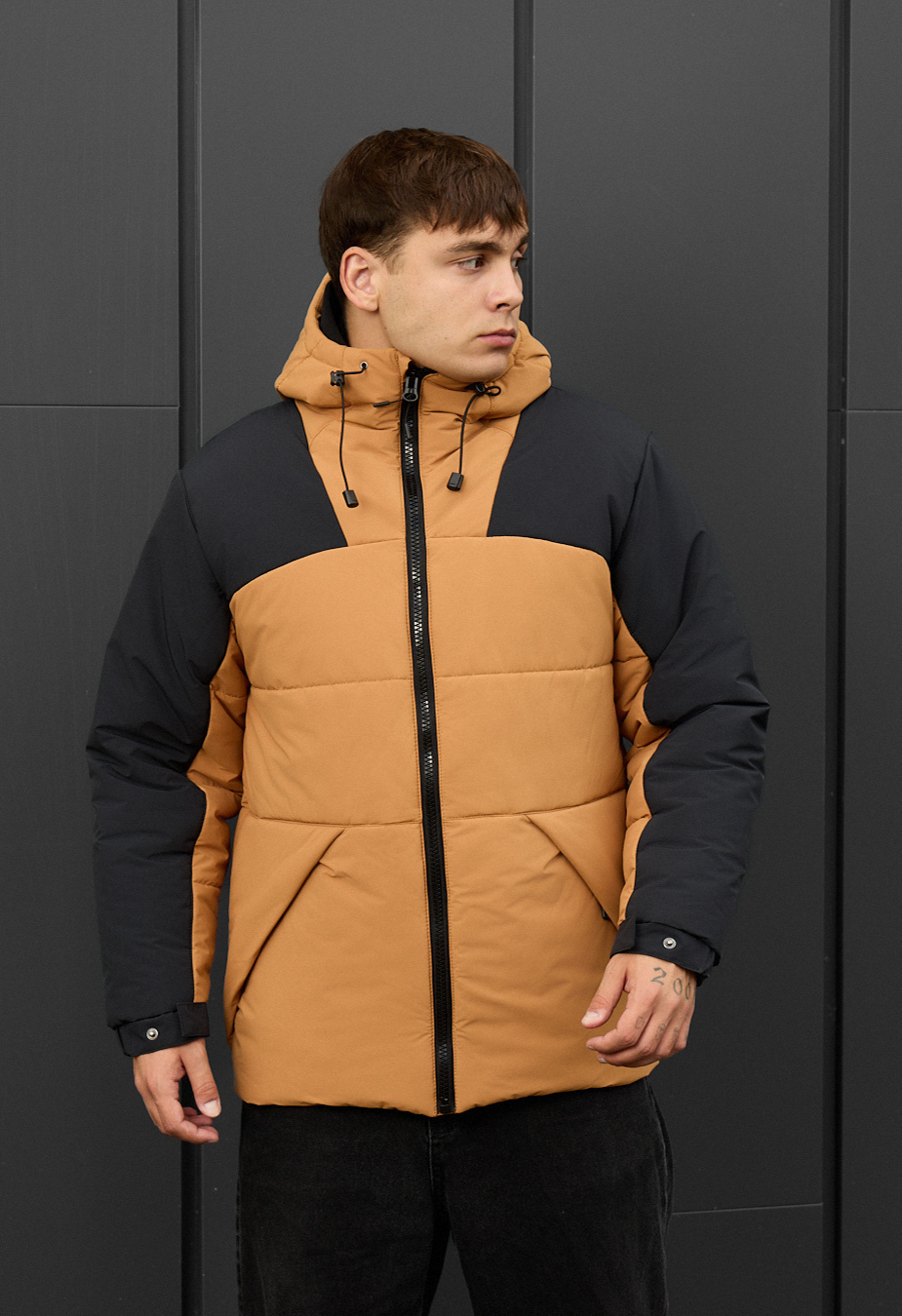 Geacă de iarnă Staff tund light brown & black