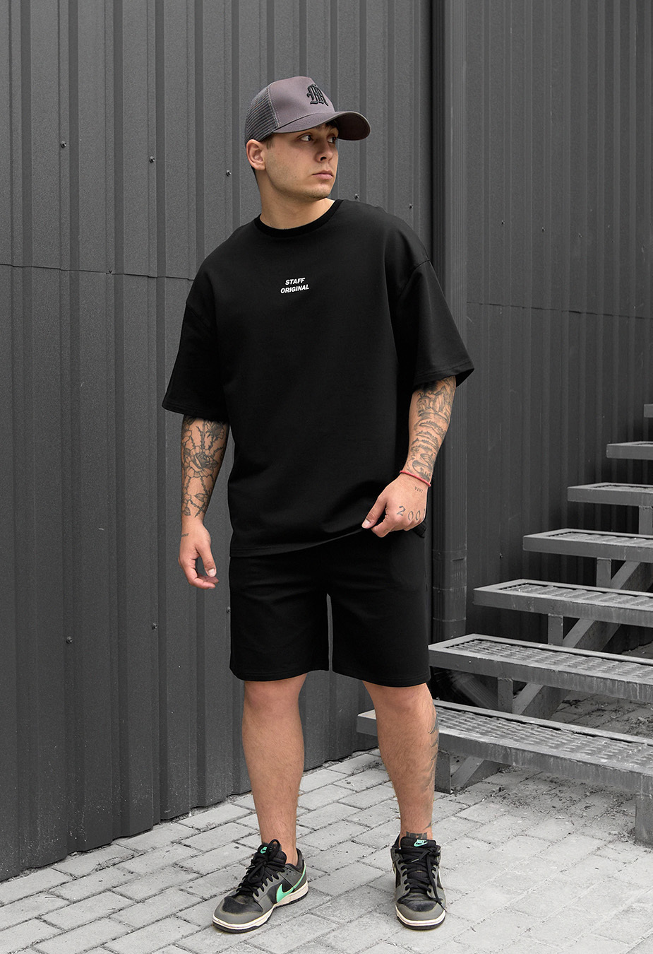 Set de vară tricou + pantaloni scurți Staff no black oversize