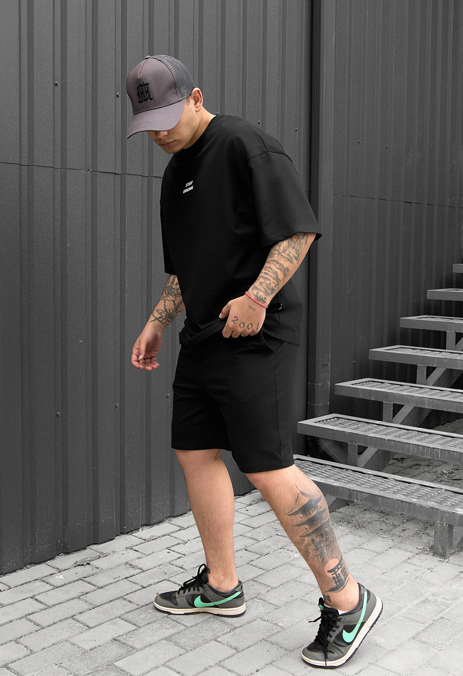 Set de vară tricou + pantaloni scurți Staff no black oversize