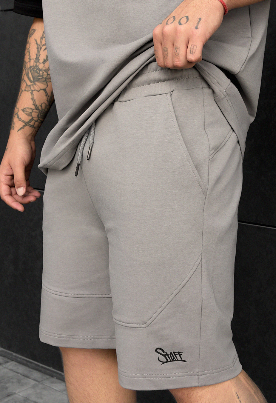 Set de vară tricou + pantaloni scurți Staff ko black & gray oversize