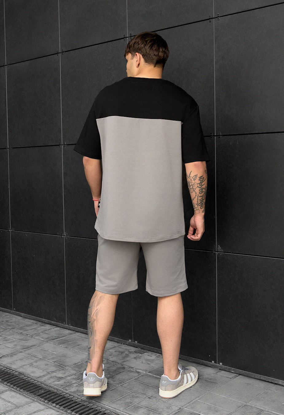 Set de vară tricou + pantaloni scurți Staff ko black & gray oversize