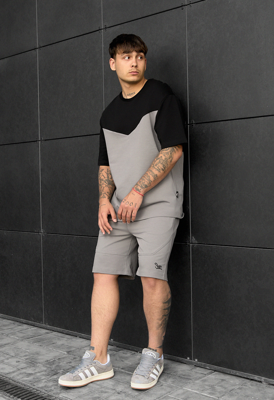 Set de vară tricou + pantaloni scurți Staff ko black & gray oversize