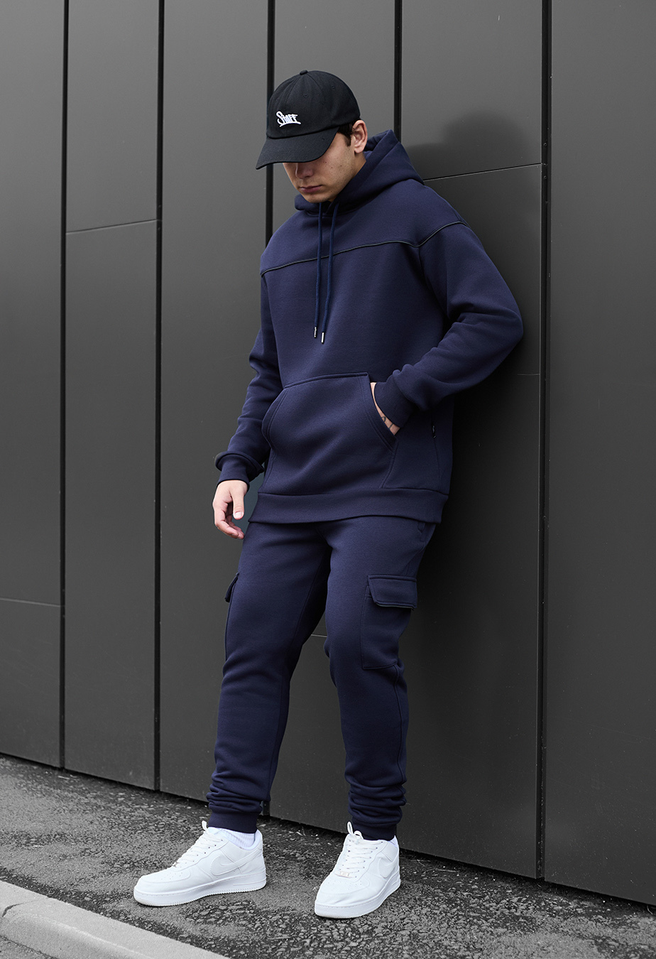 Costum de trening Staff col navy cargo cant fleece