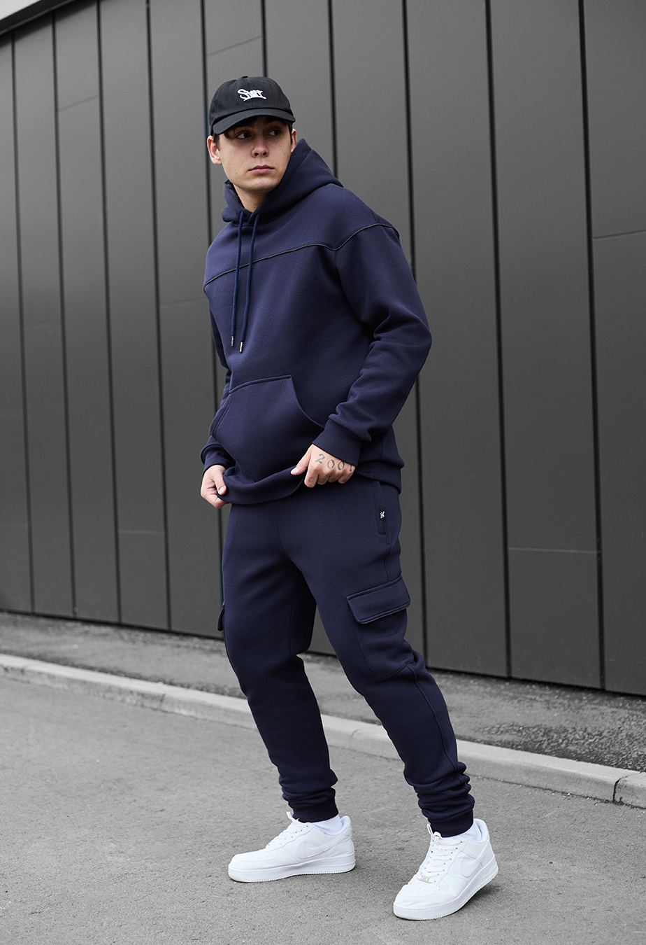 Costum de trening Staff col navy cargo cant fleece