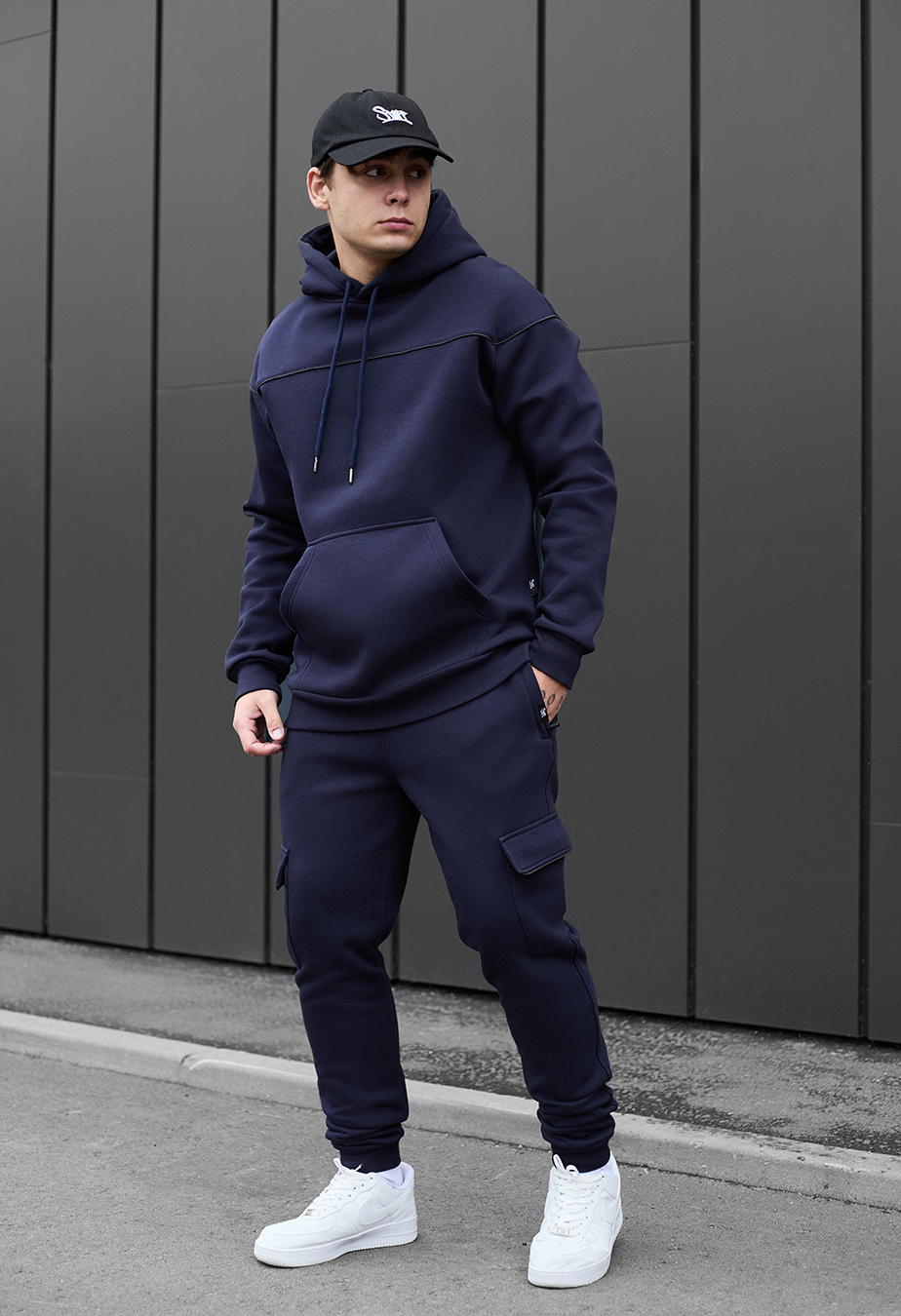 Costum de trening Staff col navy cargo cant fleece