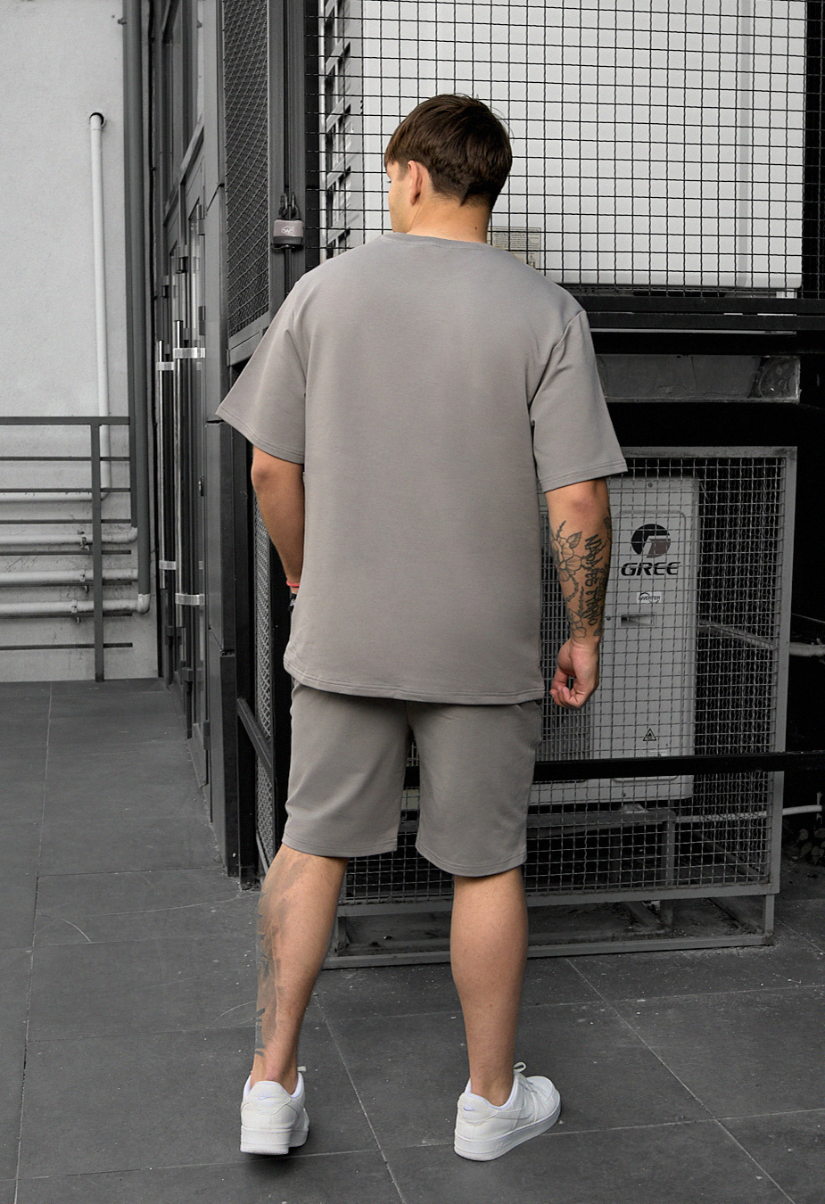 Set de vară tricou + pantaloni scurți Staff ra gray oversize