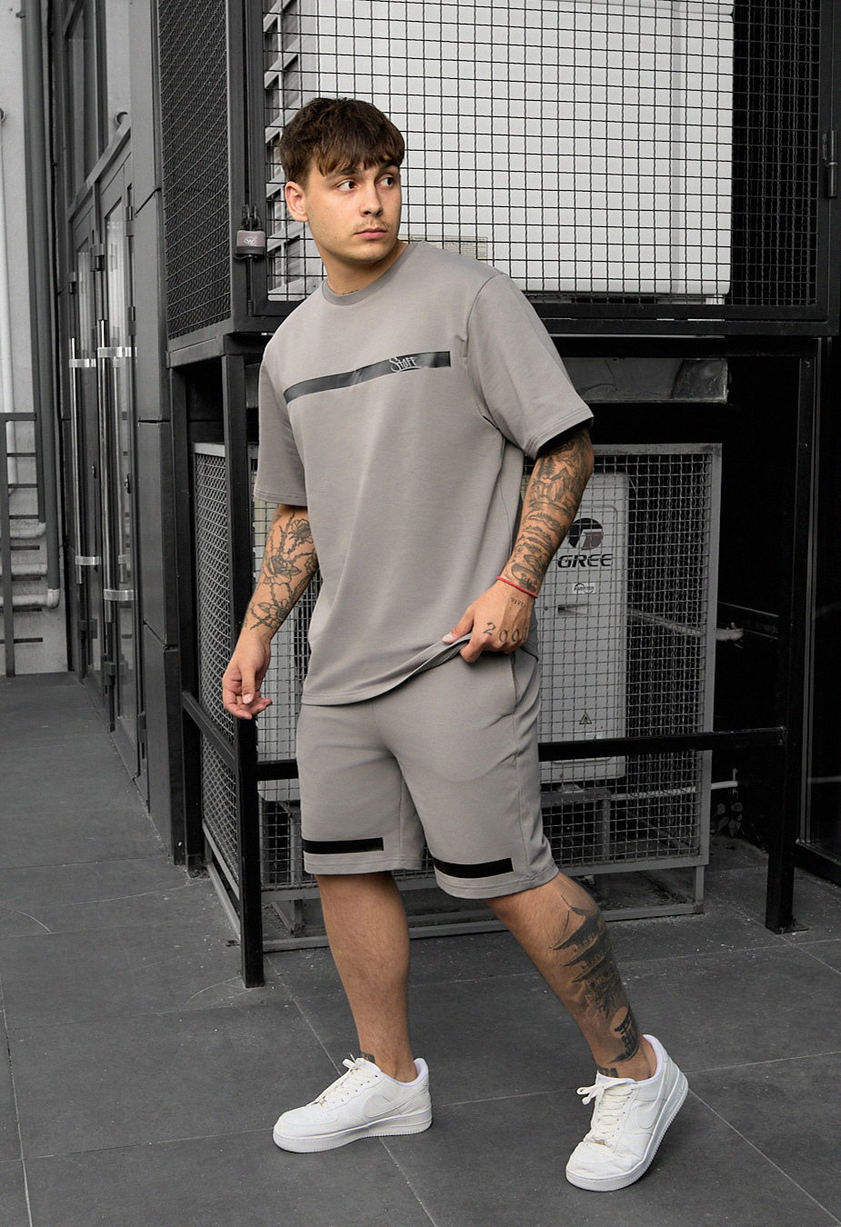 Set de vară tricou + pantaloni scurți Staff ra gray oversize