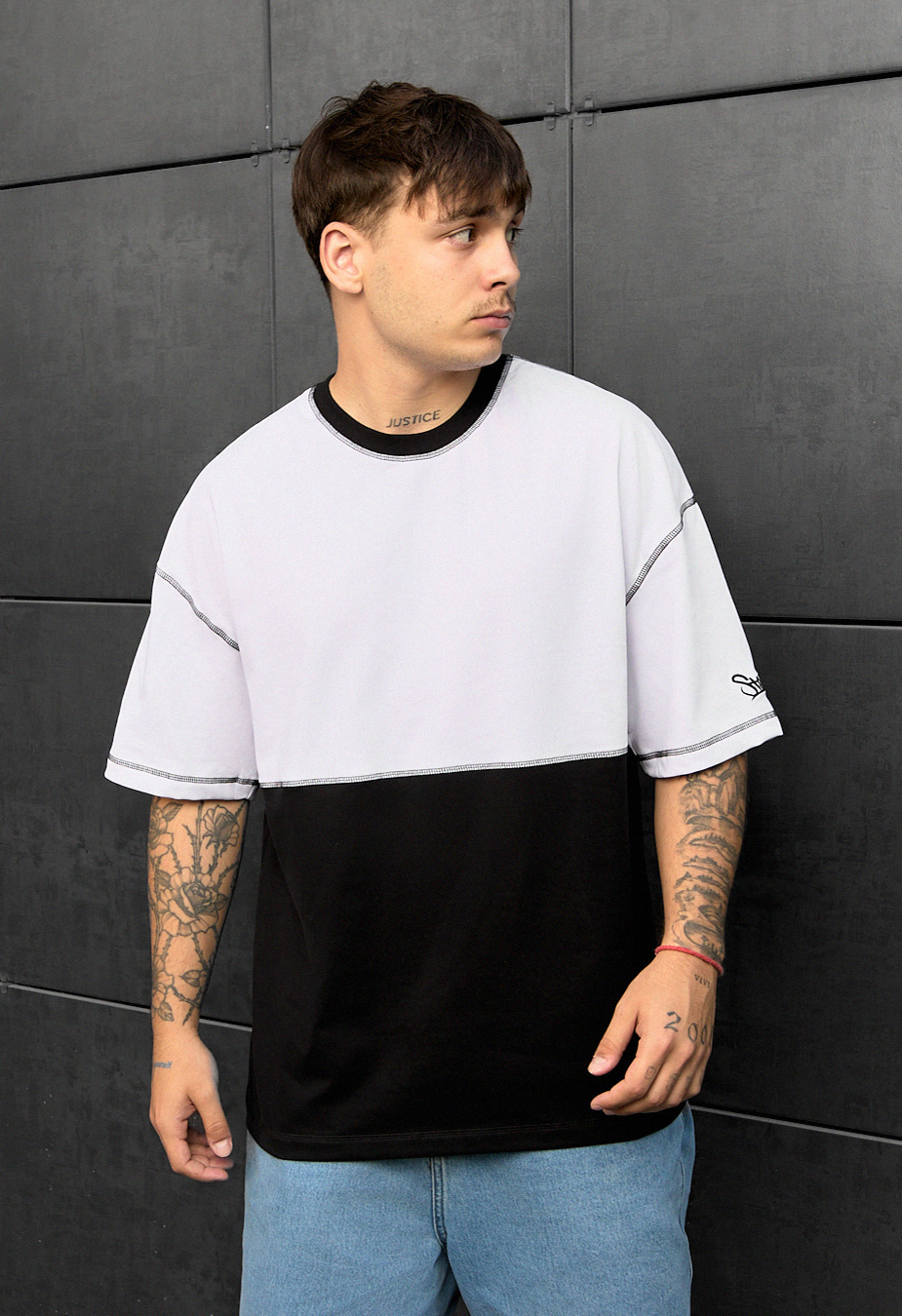 Tricou Staff bli black & white oversize