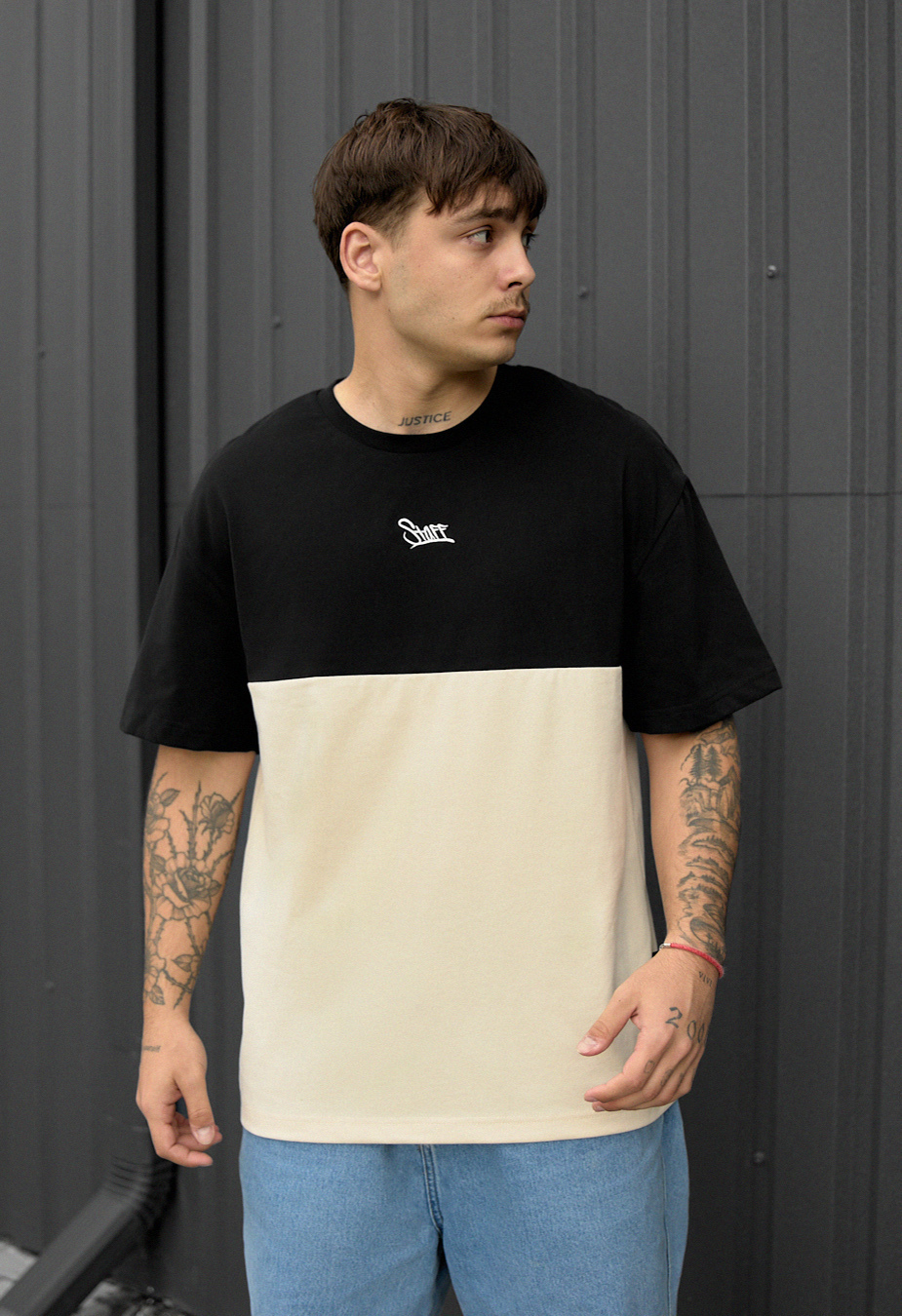 Tricou Staff black & milk logo oversize