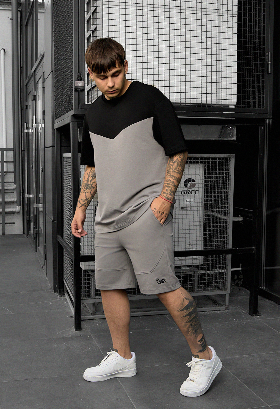 Set de vară tricou + pantaloni scurți Staff ko black & gray2 oversize