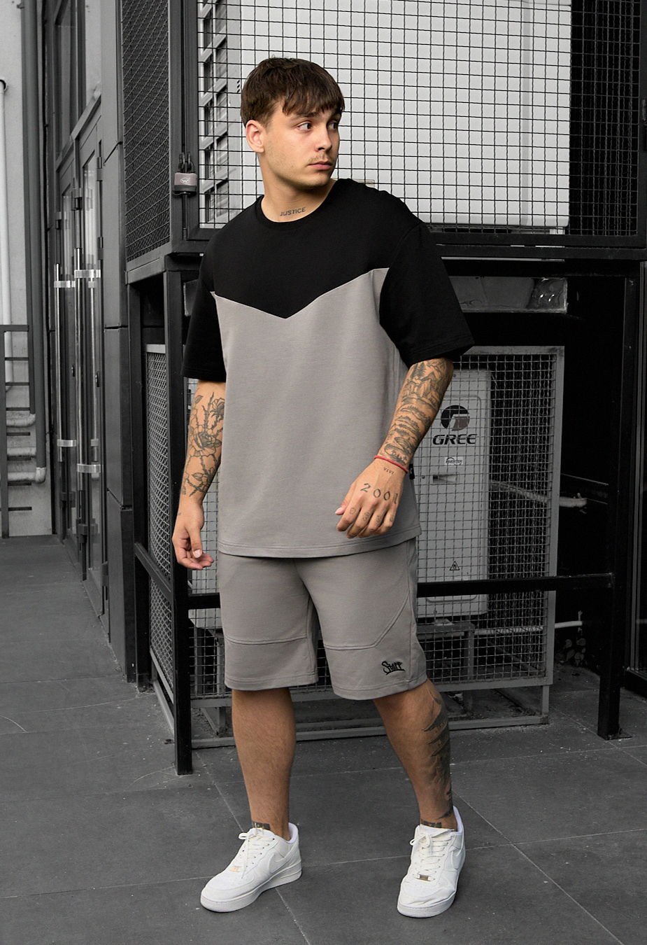 Set de vară tricou + pantaloni scurți Staff ko black & gray2 oversize