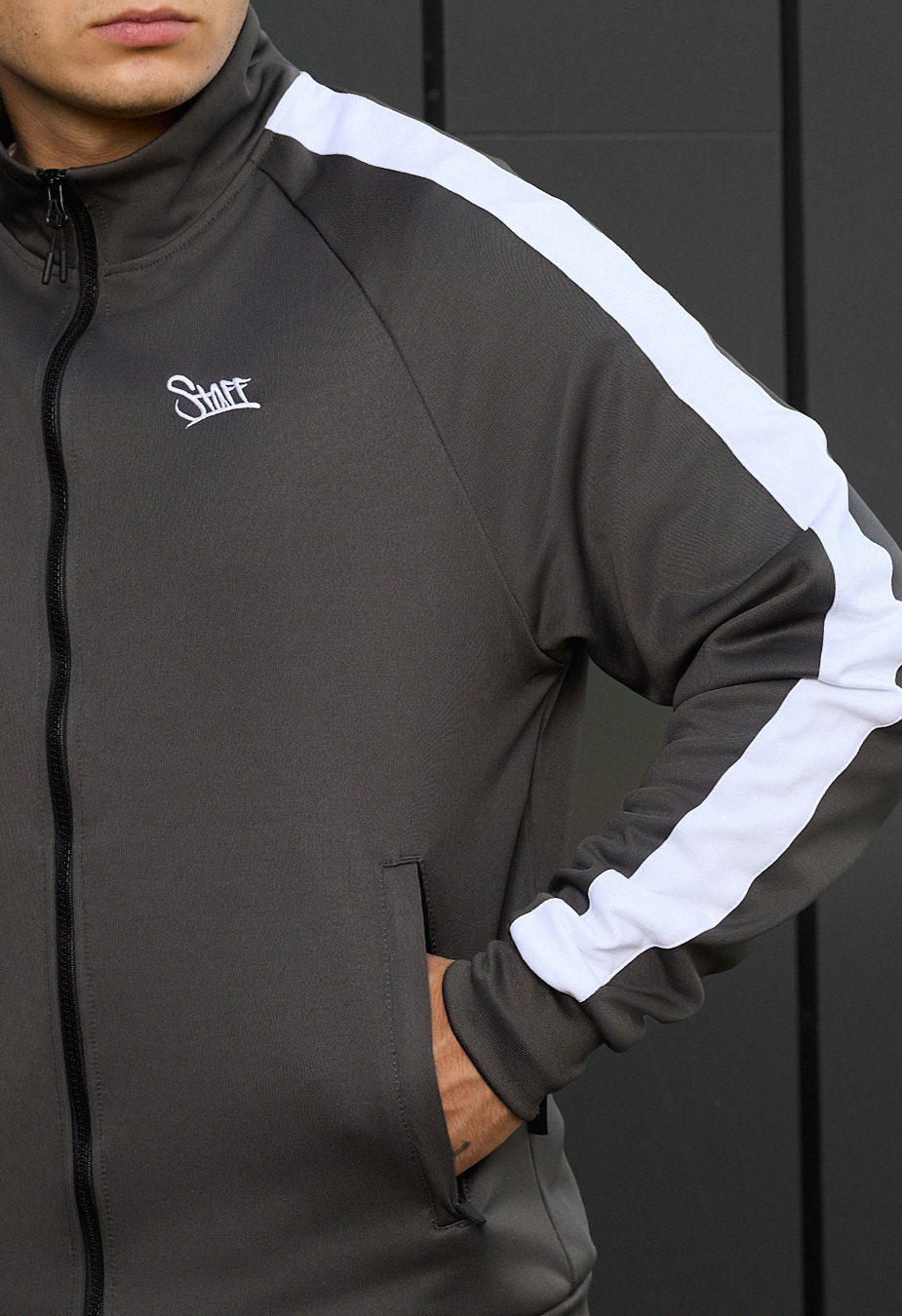  Bluză cu fermoar Staff logo stripes gray