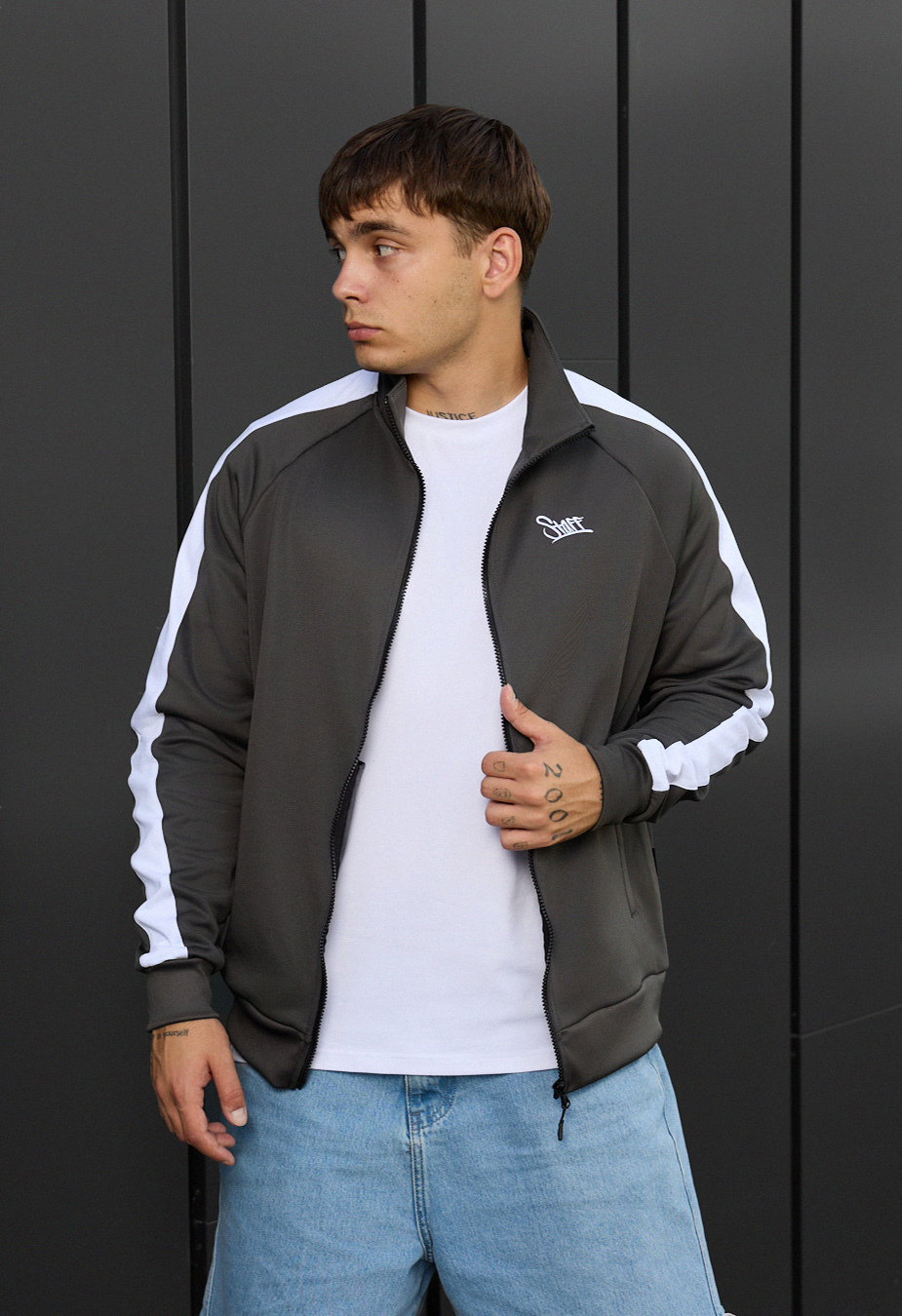  Bluză cu fermoar Staff logo stripes gray