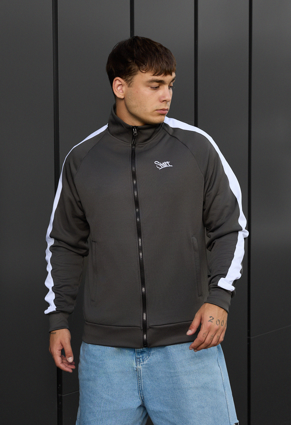  Bluză cu fermoar Staff logo stripes gray