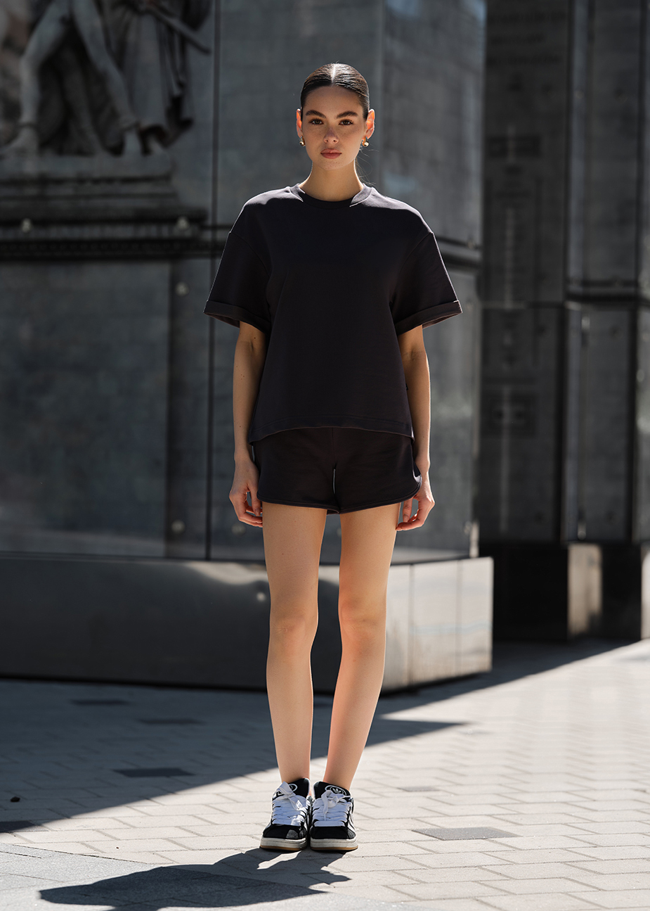 Set de vară de damă tricou + pantaloni scurți Staff es gray