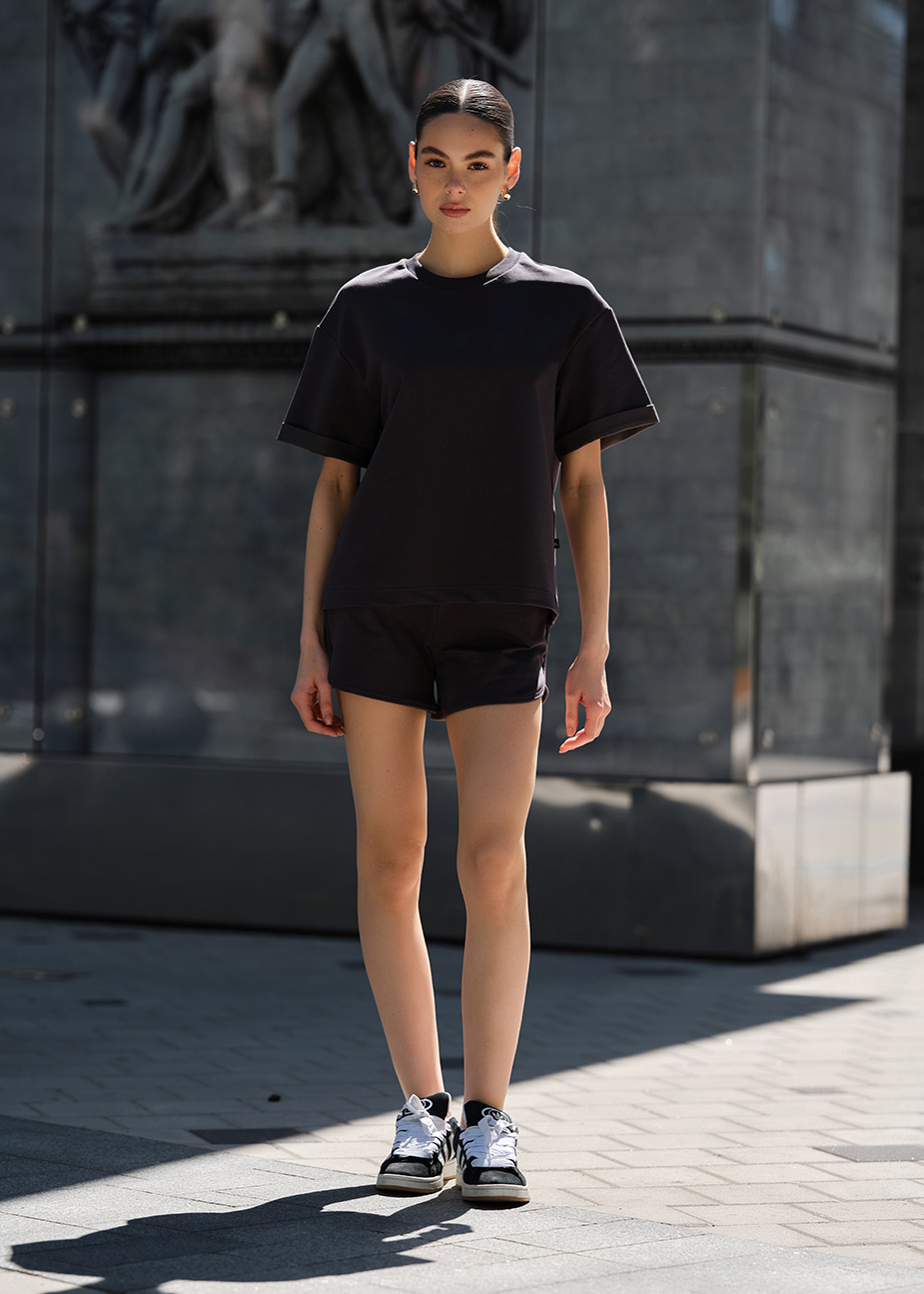 Set de vară de damă tricou + pantaloni scurți Staff es gray