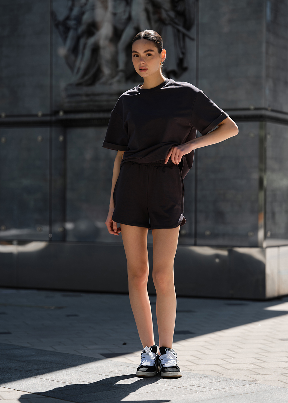 Set de vară de damă tricou + pantaloni scurți Staff es gray