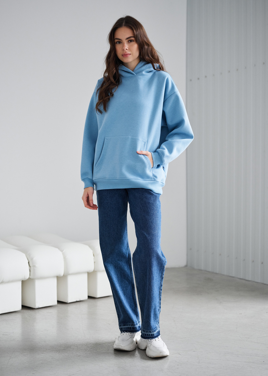 Hanorac de damă Staff light blue oversize fleece