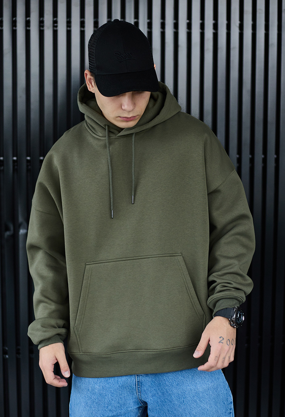 Hanorac Staff khaki basic oversize fleece