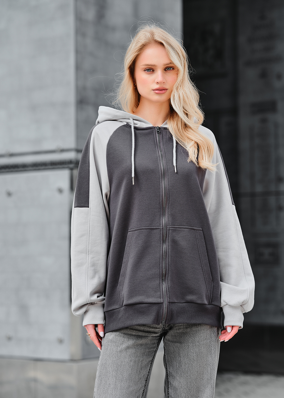 Hanorac de damă Staff gray & light gray zip oversize