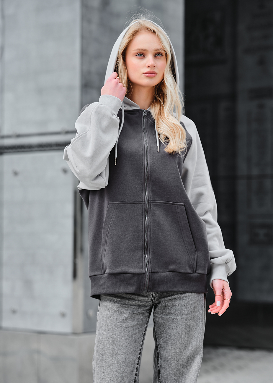 Hanorac de damă Staff gray & light gray zip oversize