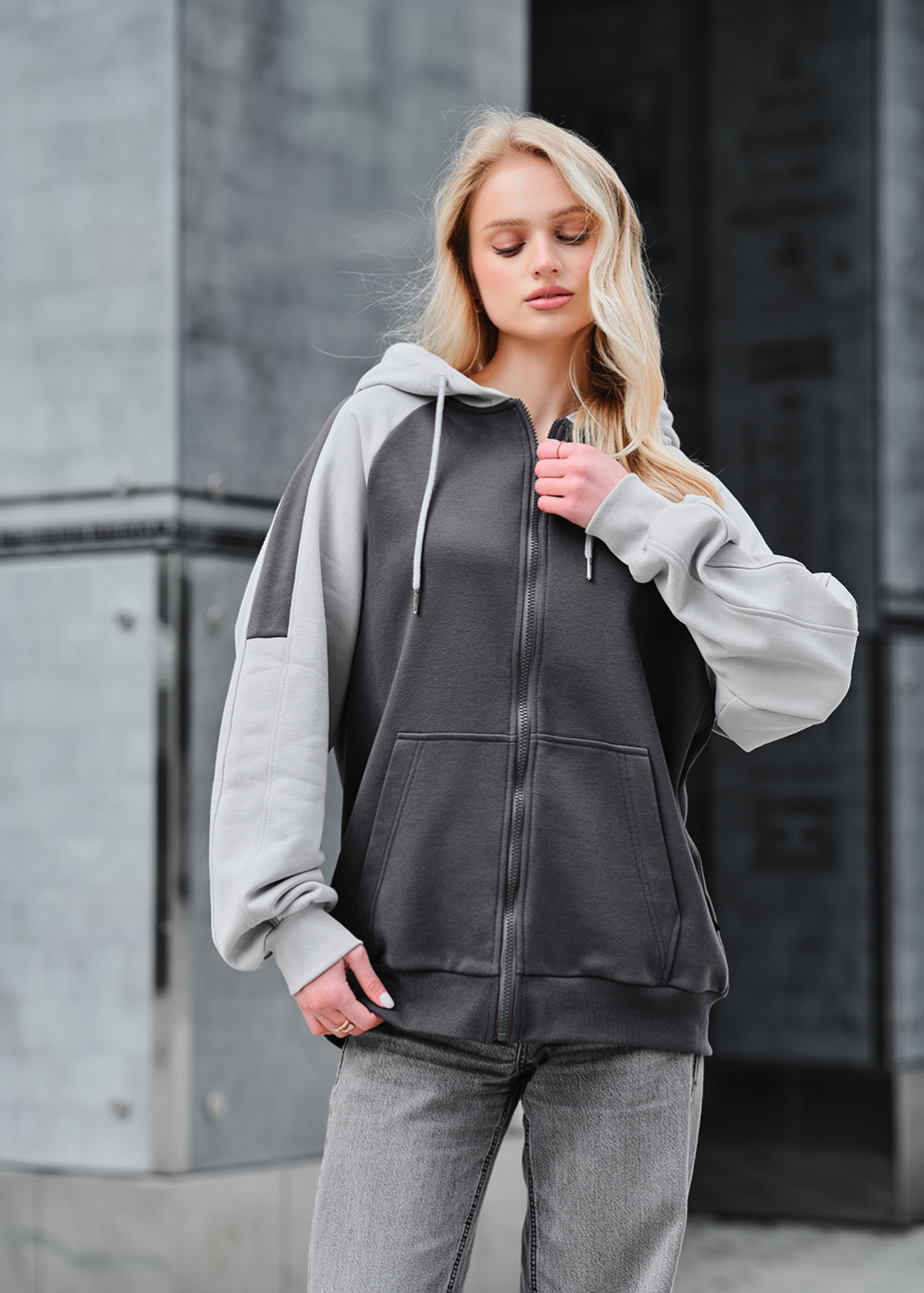 Hanorac de damă Staff gray & light gray zip oversize