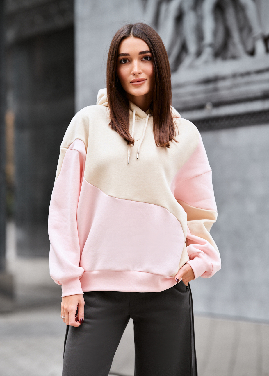 Hanorac de damă Staff moi pink & beige oversize fleece