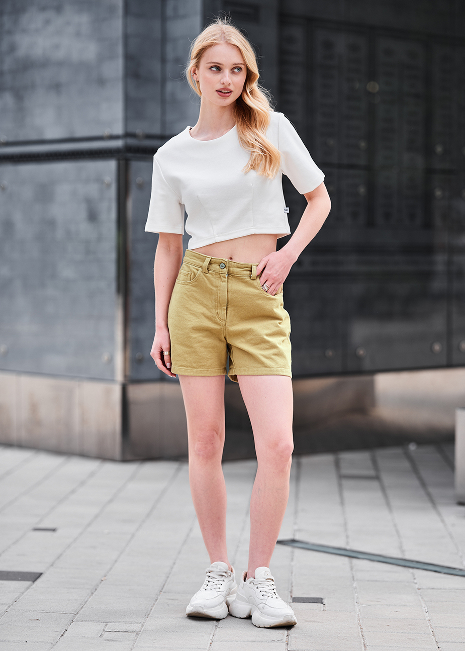 Pantaloni scurți din denim de damă Staff li olive