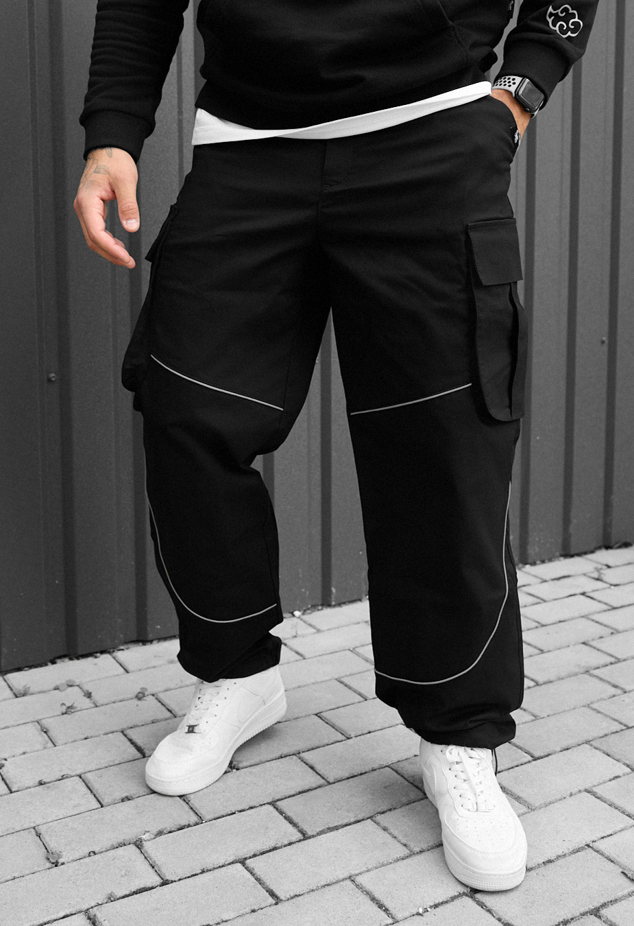 Pantaloni Staff cargo fol black reflective