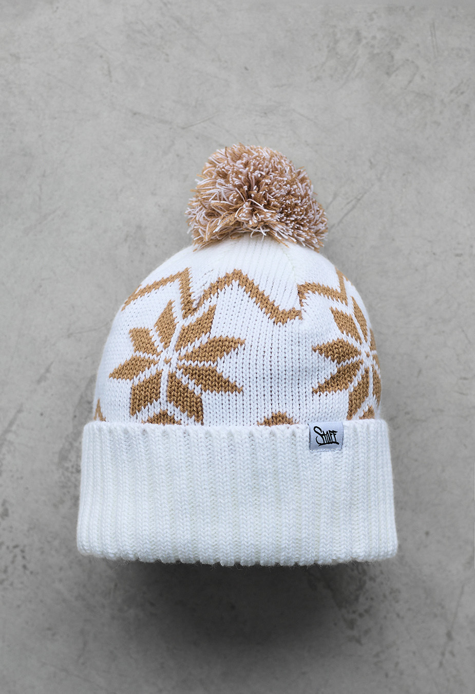 Căciulă Staff white & beige pattern pompon