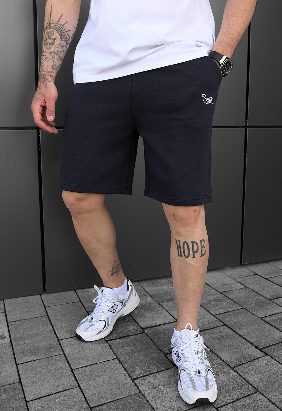 Pantaloni scurți tricotați Staff dje navy logo