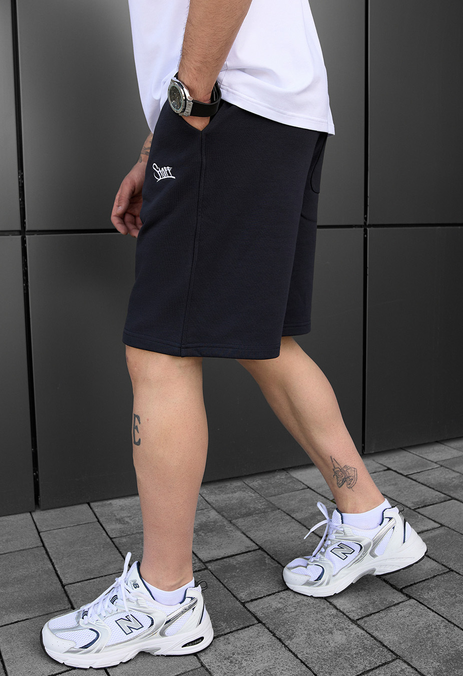 Pantaloni scurți tricotați Staff dje navy logo