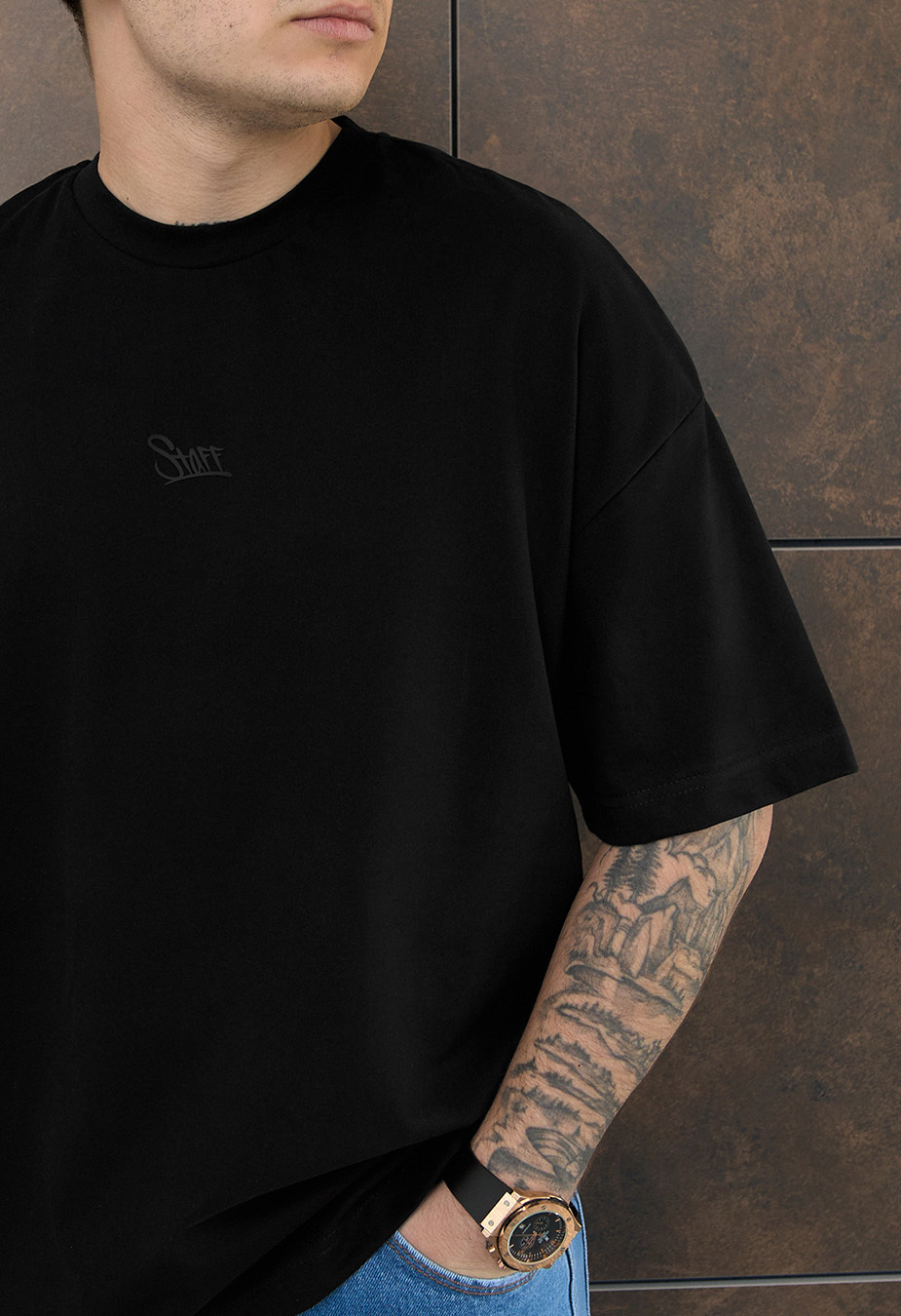 Tricou Staff black logo oversize