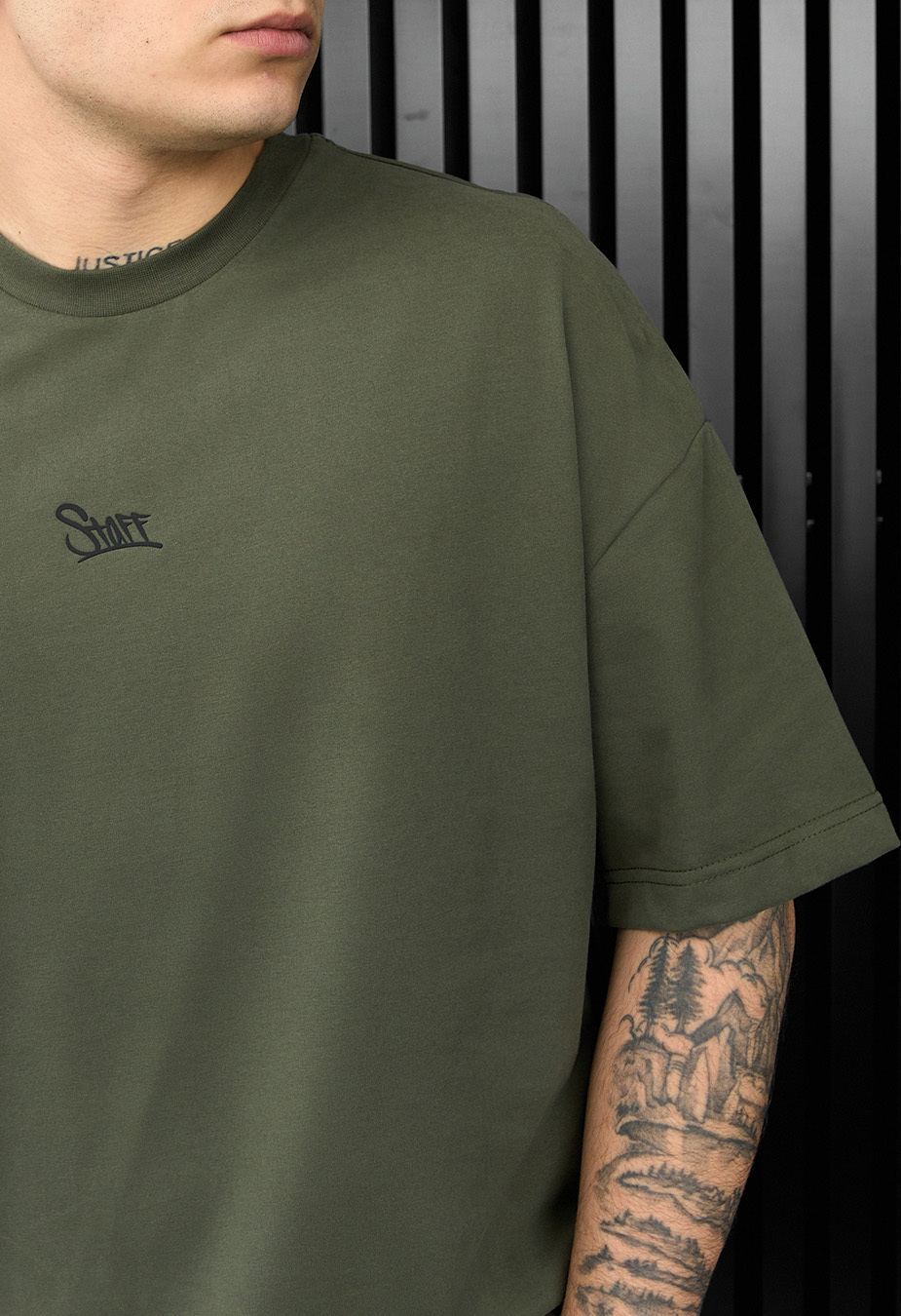 Tricou Staff khaki logo oversize