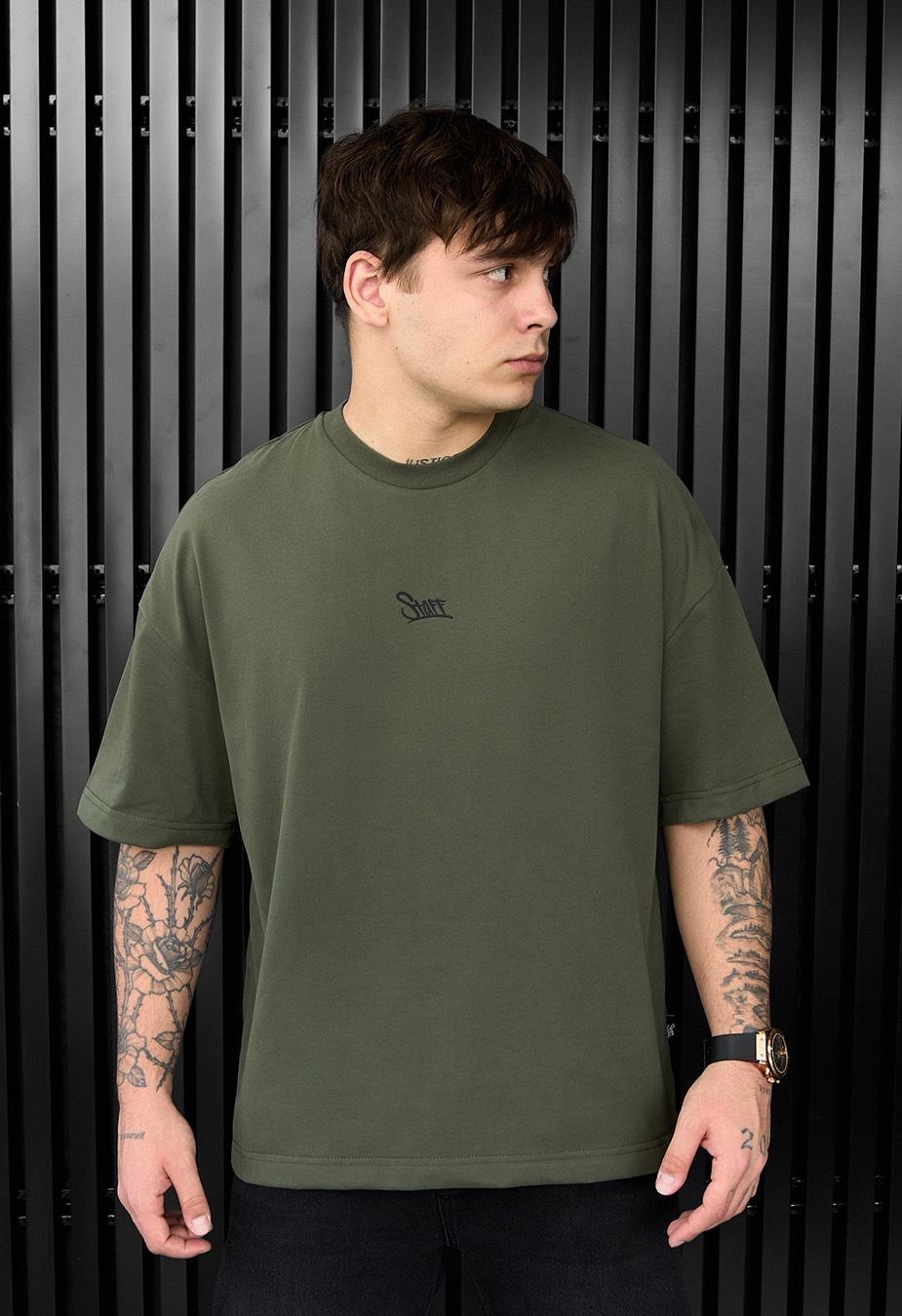 Tricou Staff khaki logo oversize