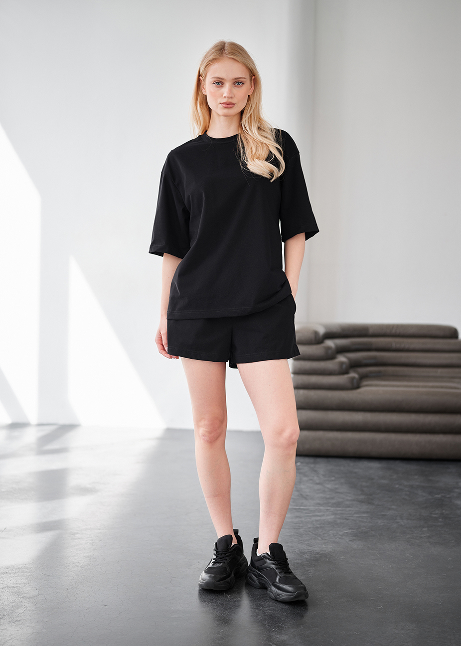 Set de vară de damă tricou + pantaloni scurți Staff me black oversize