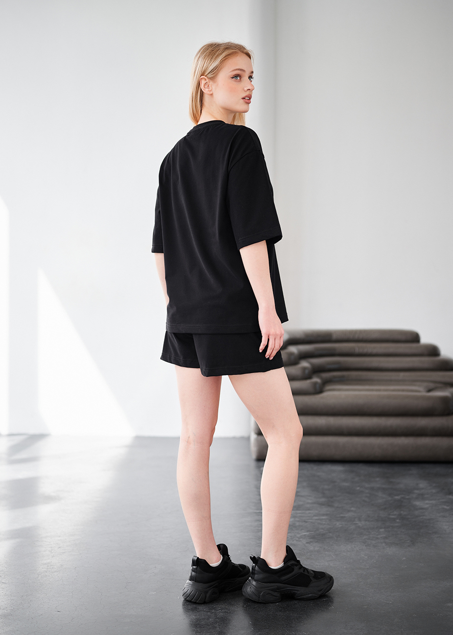 Set de vară de damă tricou + pantaloni scurți Staff me black oversize