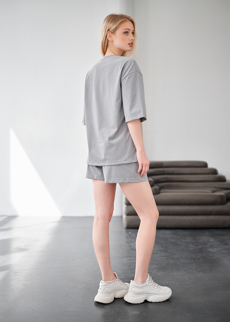 Set de vară de damă tricou + pantaloni scurți Staff me gray oversize