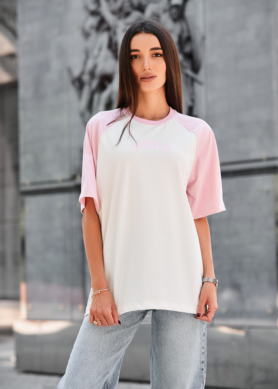 Tricou de damă Staff ed light pink & white logo oversize